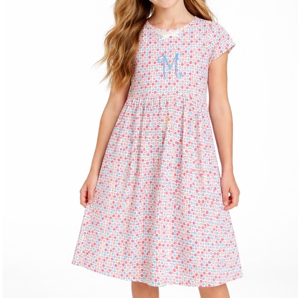 Gymboree Girls Pink Blue Polka Dot Monogram Initial M Cotton Dress Size‎ 10